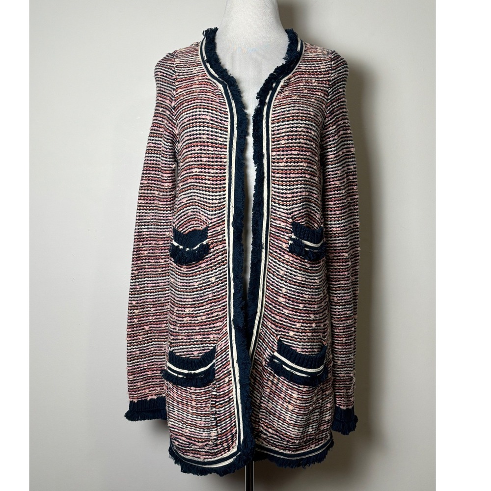 MOTH Anthropologie Grafton Open Front Cardigan Sweater M Preppy Fringe Corpcore